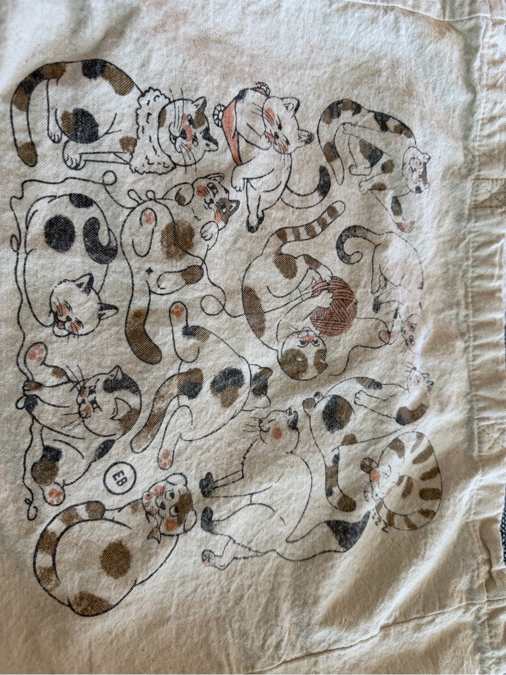 Cute Calico Cat Pattern Tote Bag- White & Brown
